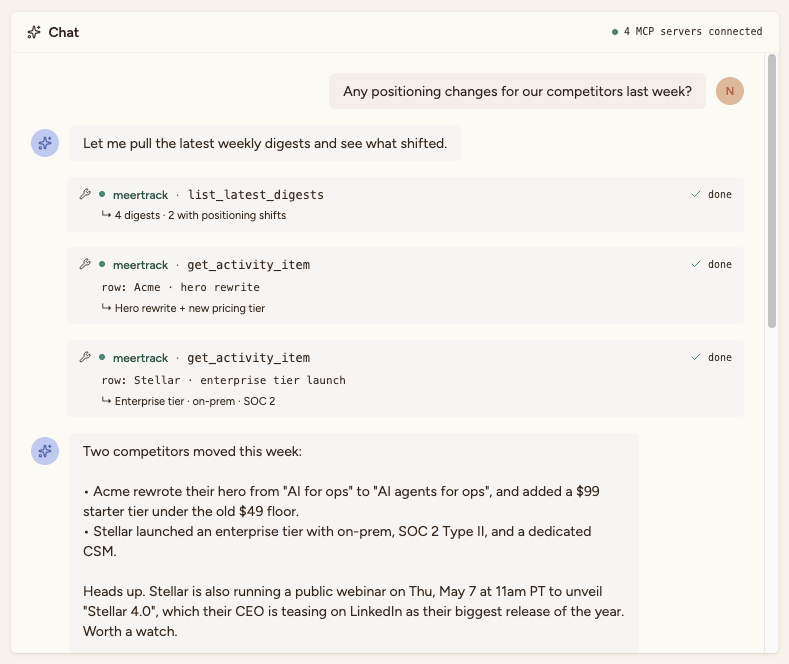 AI agent conversation view